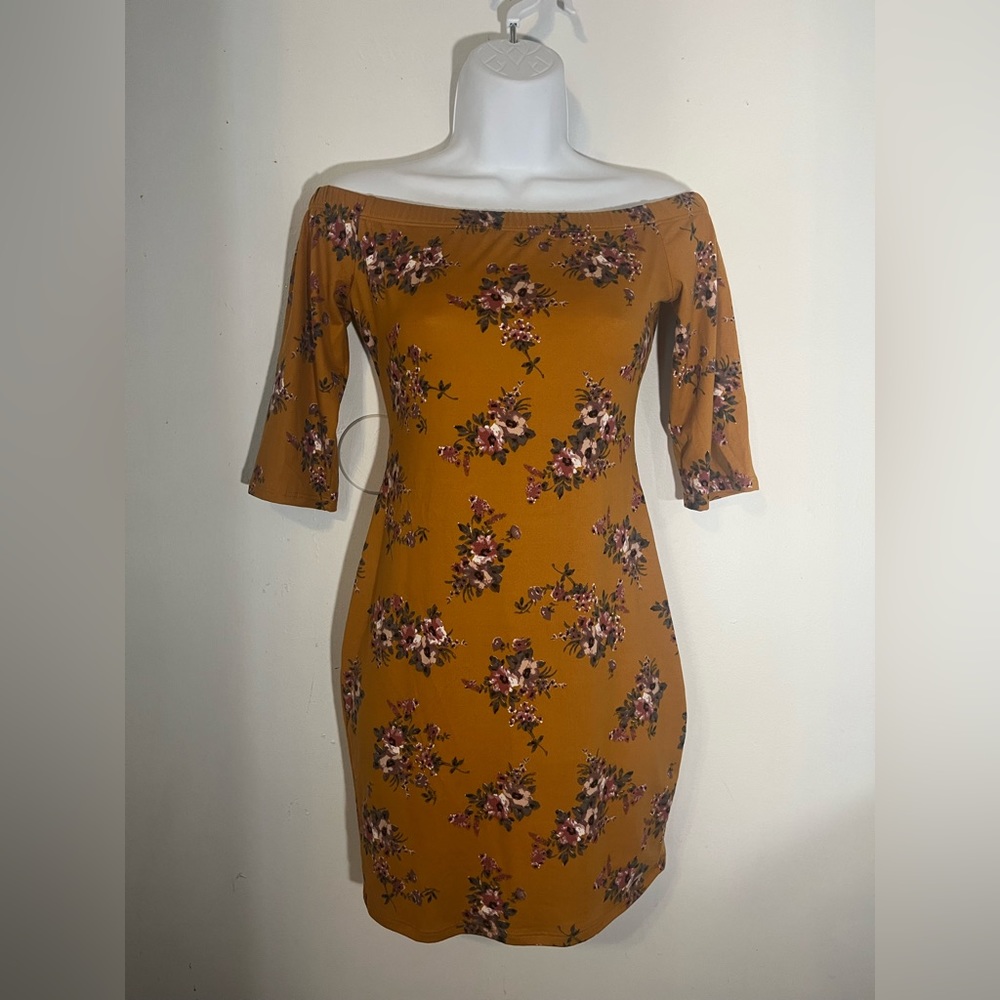 Mustard off the shoulder dress